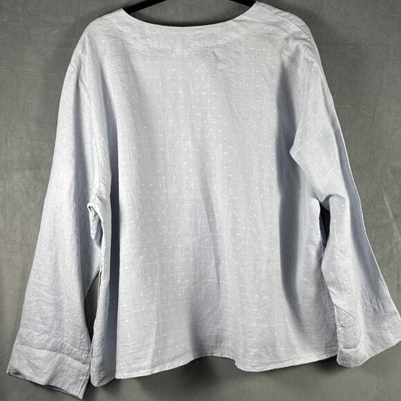 FLAX 2 Piece Light Blue Button Front Linen Jacket Shirt & Tank Women's Sz Large - Picture 3 of 10